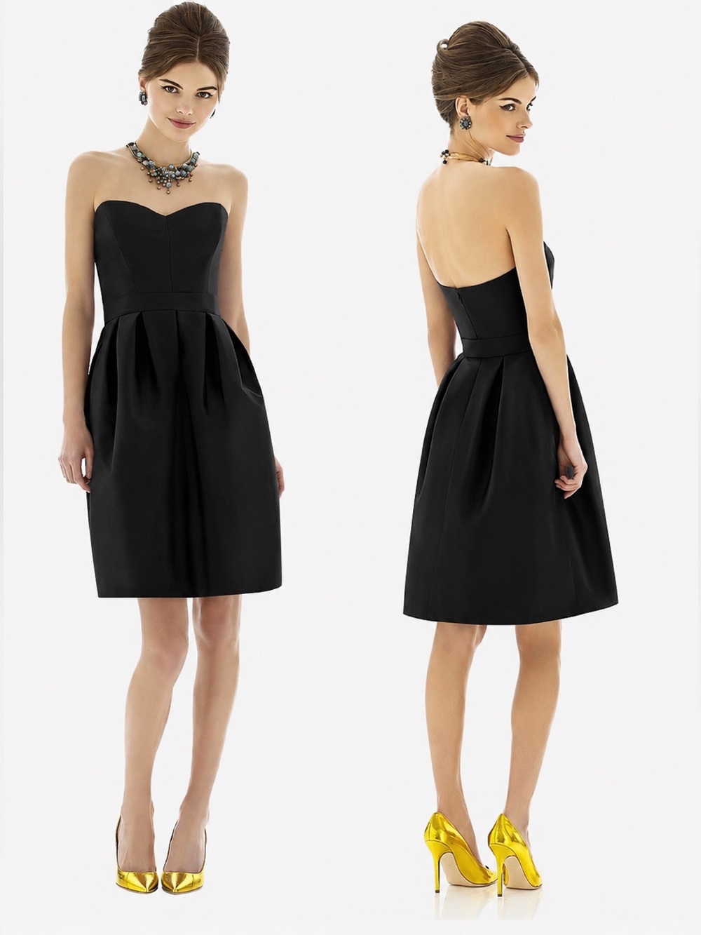 Alfred Sung Strapless Taffeta Cocktail Dress with Pockets & Belt Black Sz 6